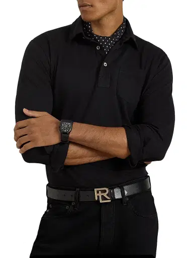 Ralph Lauren Purple Label Men's Cotton-Cashmere Piqué Polo Shirt - Classic Black | Thumbnail 3 Ralph Lauren Purple Label Men's Cotton-Cashmere Piqué Polo Shirt - Classic Black | Thumbnail 3