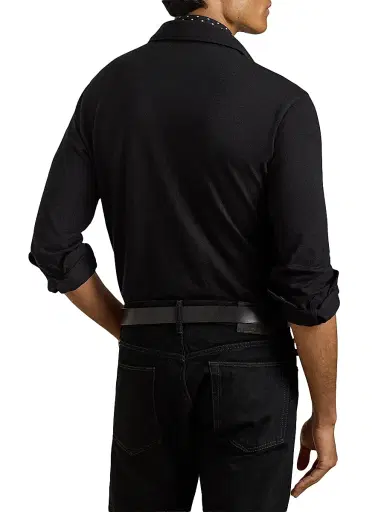 Ralph Lauren Purple Label Men's Cotton-Cashmere Piqué Polo Shirt - Classic Black | Thumbnail 4 Ralph Lauren Purple Label Men's Cotton-Cashmere Piqué Polo Shirt - Classic Black | Thumbnail 4
