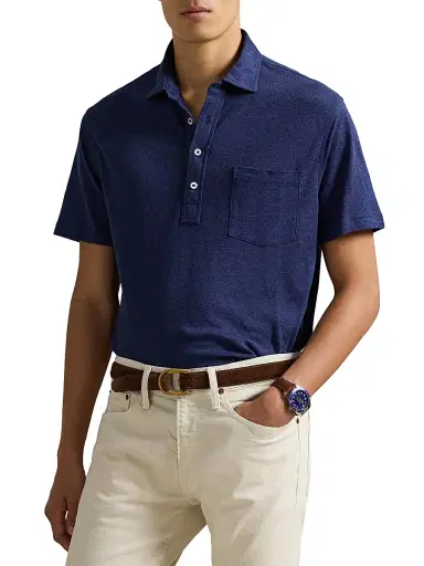 Polo Ralph Lauren Men's Short Sleeve Linen Pique Polo Shirt - Newport Navy - Size XL | Thumbnail 3 Polo Ralph Lauren Men's Short Sleeve Linen Pique Polo Shirt - Newport Navy - Size XL | Thumbnail 3