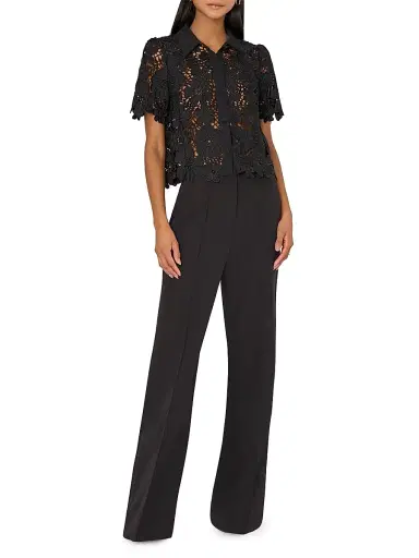 Milly Women's Addison Roja Lace Short-Sleeve Top - Black | Thumbnail 2 Milly Women's Addison Roja Lace Short-Sleeve Top - Black | Thumbnail 2