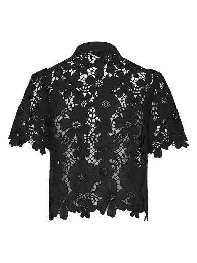 Milly Women's Addison Roja Lace Short-Sleeve Top - Black | Thumbnail 3 Milly Women's Addison Roja Lace Short-Sleeve Top - Black | Thumbnail 3