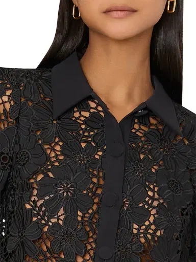Milly Women's Addison Roja Lace Short-Sleeve Top - Black | Thumbnail 5 Milly Women's Addison Roja Lace Short-Sleeve Top - Black | Thumbnail 5
