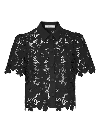 Milly Women's Addison Roja Lace Short-Sleeve Top - Black | Thumbnail 1 Milly Women's Addison Roja Lace Short-Sleeve Top - Black | Thumbnail 1