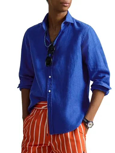 Polo Ralph Lauren Men's Linen Button-Front Shirt - Pacific Royal | Thumbnail 3 Polo Ralph Lauren Men's Linen Button-Front Shirt - Pacific Royal | Thumbnail 3
