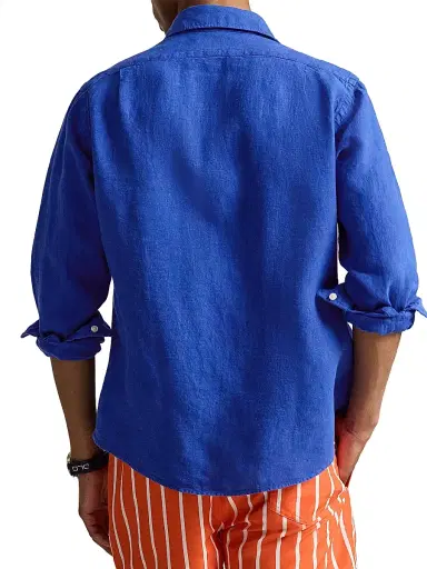 Polo Ralph Lauren Men's Linen Button-Front Shirt - Pacific Royal | Thumbnail 4 Polo Ralph Lauren Men's Linen Button-Front Shirt - Pacific Royal | Thumbnail 4