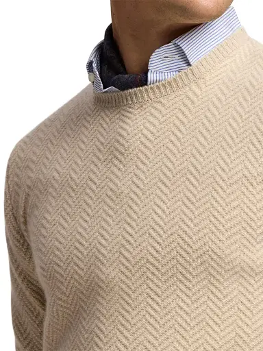 Ralph Lauren Purple Label Men's Textured Herringbone Cashmere Sweater - Champagne Melange | Thumbnail 6 Ralph Lauren Purple Label Men's Textured Herringbone Cashmere Sweater - Champagne Melange | Thumbnail 6