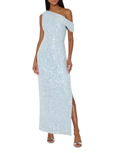 Milly Women's Stevie Sequin One-Shoulder Maxi Dress - Light Blue | Thumbnail 2 Milly Women's Stevie Sequin One-Shoulder Maxi Dress - Light Blue | Thumbnail 2