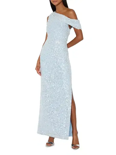 Milly Women's Stevie Sequin One-Shoulder Maxi Dress - Light Blue | Thumbnail 5 Milly Women's Stevie Sequin One-Shoulder Maxi Dress - Light Blue | Thumbnail 5