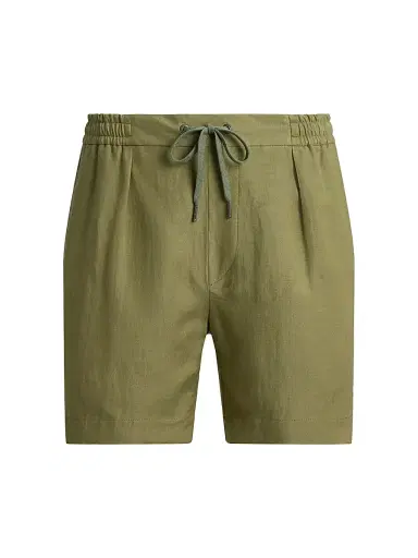 Ralph Lauren Purple Label Men's Silk-Linen Drawstring Shorts | Thumbnail 1 Ralph Lauren Purple Label Men's Silk-Linen Drawstring Shorts | Thumbnail 1