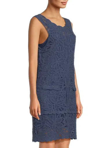 Milly Women's Crochet Cotton Cover-Up Minidress - Navy - Size Large | Thumbnail 4 Milly Women's Crochet Cotton Cover-Up Minidress - Navy - Size Large | Thumbnail 4