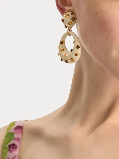 Oscar de la Renta Women's 24K-Gold-Plated, Enamel & Glass Clip-On Drop Earrings - | Thumbnail 2 Oscar de la Renta Women's 24K-Gold-Plated, Enamel & Glass Clip-On Drop Earrings - | Thumbnail 2