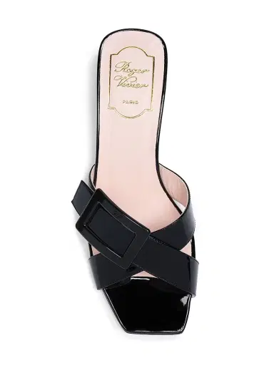 Roger Vivier Women's BV Cross Tonal 45MM Leather Mules - Nero | Thumbnail 4 Roger Vivier Women's BV Cross Tonal 45MM Leather Mules - Nero | Thumbnail 4