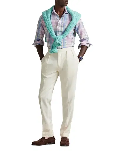 Polo Ralph Lauren Men's Slubby Linen Plaid Shirt - Pink Blue Multi | Thumbnail 2 Polo Ralph Lauren Men's Slubby Linen Plaid Shirt - Pink Blue Multi | Thumbnail 2