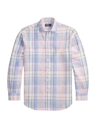 Polo Ralph Lauren Men's Slubby Linen Plaid Shirt - Pink Blue Multi | Thumbnail 1 Polo Ralph Lauren Men's Slubby Linen Plaid Shirt - Pink Blue Multi | Thumbnail 1