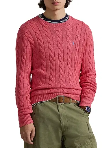 Polo Ralph Lauren Men's Cable-Knit Roving Cotton Sweater - Pale Red - Size XL | Thumbnail 3 Polo Ralph Lauren Men's Cable-Knit Roving Cotton Sweater - Pale Red - Size XL | Thumbnail 3