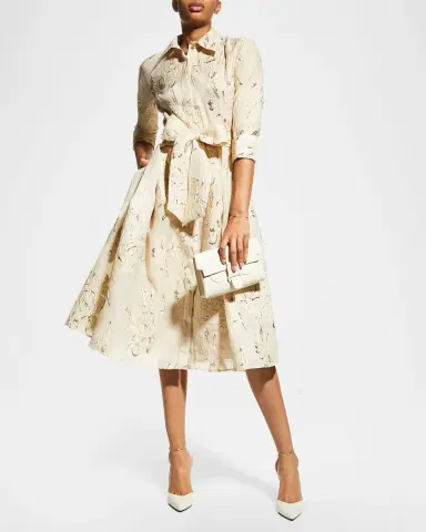 Rickie Freeman for Teri Jon Metallic Jacquard Belted Shirtdress | Thumbnail 2 Rickie Freeman for Teri Jon Metallic Jacquard Belted Shirtdress | Thumbnail 2