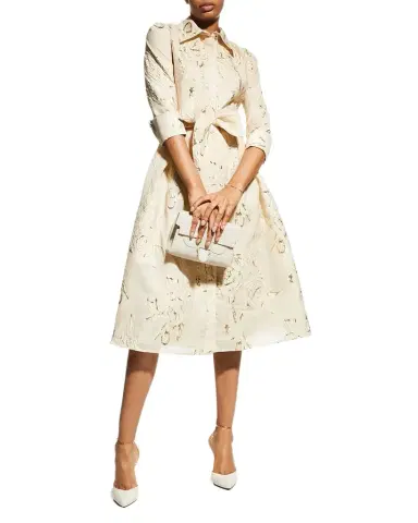 Rickie Freeman for Teri Jon Metallic Jacquard Belted Shirtdress | Thumbnail 1 Rickie Freeman for Teri Jon Metallic Jacquard Belted Shirtdress | Thumbnail 1