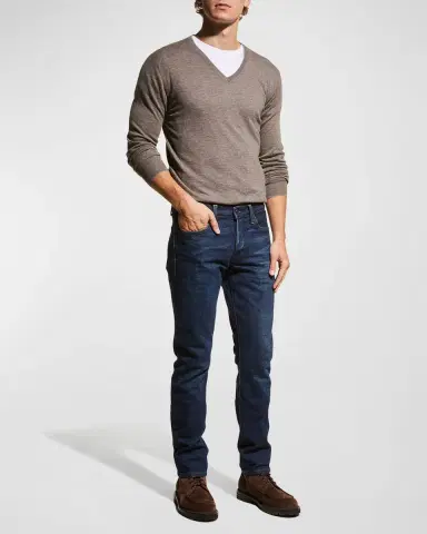 Neiman Marcus Men's Extra Lightweight Wool-Cashmere V-Neck Sweater | Thumbnail 2 Neiman Marcus Men's Extra Lightweight Wool-Cashmere V-Neck Sweater | Thumbnail 2