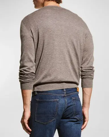 Neiman Marcus Men's Extra Lightweight Wool-Cashmere V-Neck Sweater | Thumbnail 3 Neiman Marcus Men's Extra Lightweight Wool-Cashmere V-Neck Sweater | Thumbnail 3