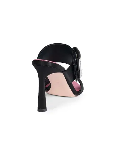 Roger Vivier Women's Trompette 85MM Strass Crystal Buckle Satin Mules - Black | Thumbnail 3 Roger Vivier Women's Trompette 85MM Strass Crystal Buckle Satin Mules - Black | Thumbnail 3