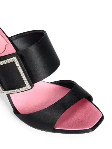 Roger Vivier Women's Trompette 85MM Strass Crystal Buckle Satin Mules - Black | Thumbnail 5 Roger Vivier Women's Trompette 85MM Strass Crystal Buckle Satin Mules - Black | Thumbnail 5