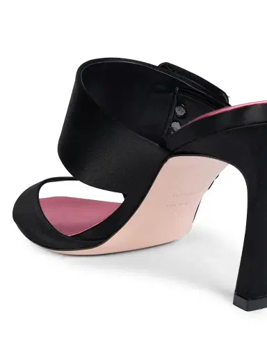 Roger Vivier Women's Trompette 85MM Strass Crystal Buckle Satin Mules - Black | Thumbnail 7 Roger Vivier Women's Trompette 85MM Strass Crystal Buckle Satin Mules - Black | Thumbnail 7