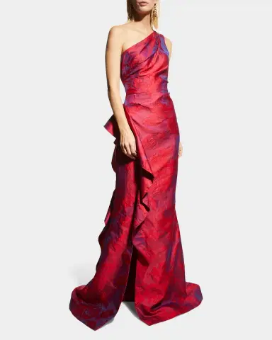 Rickie Freeman for Teri Jon One-Shoulder Side-Ruffle Gown | Thumbnail 3 Rickie Freeman for Teri Jon One-Shoulder Side-Ruffle Gown | Thumbnail 3