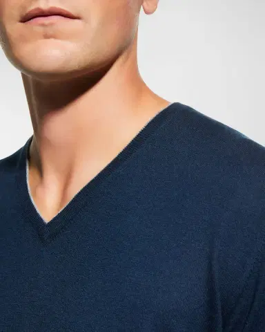 Neiman Marcus Men's Extra Lightweight Wool-Cashmere V-Neck Sweater | Thumbnail 5 Neiman Marcus Men's Extra Lightweight Wool-Cashmere V-Neck Sweater | Thumbnail 5