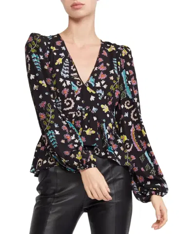 Cynthia Rowley V-Neck Printed Viscose Blouse | Thumbnail 2 Cynthia Rowley V-Neck Printed Viscose Blouse | Thumbnail 2