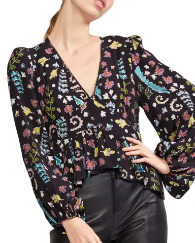 Cynthia Rowley V-Neck Printed Viscose Blouse | Thumbnail 1 Cynthia Rowley V-Neck Printed Viscose Blouse | Thumbnail 1