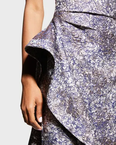 Rickie Freeman for Teri Jon One-Shoulder Jacquard Side-Ruffle Gown | Thumbnail 5 Rickie Freeman for Teri Jon One-Shoulder Jacquard Side-Ruffle Gown | Thumbnail 5