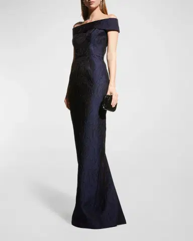 Rickie Freeman for Teri Jon Off-Shoulder Jacquard Column Gown | Thumbnail 2 Rickie Freeman for Teri Jon Off-Shoulder Jacquard Column Gown | Thumbnail 2