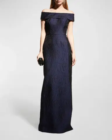 Rickie Freeman for Teri Jon Off-Shoulder Jacquard Column Gown | Thumbnail 3 Rickie Freeman for Teri Jon Off-Shoulder Jacquard Column Gown | Thumbnail 3