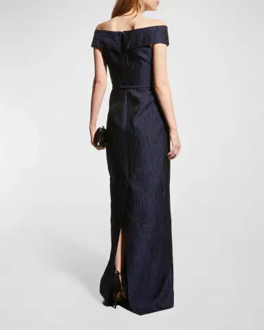 Rickie Freeman for Teri Jon Off-Shoulder Jacquard Column Gown | Thumbnail 4 Rickie Freeman for Teri Jon Off-Shoulder Jacquard Column Gown | Thumbnail 4