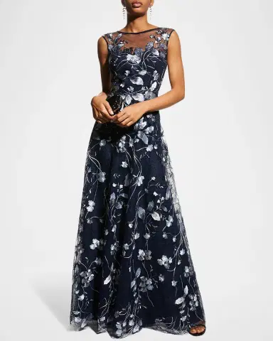 Rickie Freeman for Teri Jon Cap-Sleeve Embroidered Tulle A-Line Gown | Thumbnail 2 Rickie Freeman for Teri Jon Cap-Sleeve Embroidered Tulle A-Line Gown | Thumbnail 2