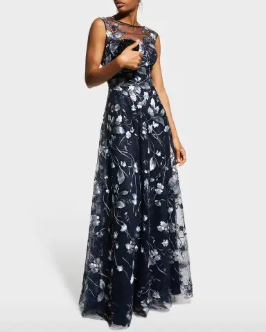 Rickie Freeman for Teri Jon Cap-Sleeve Embroidered Tulle A-Line Gown | Thumbnail 3 Rickie Freeman for Teri Jon Cap-Sleeve Embroidered Tulle A-Line Gown | Thumbnail 3