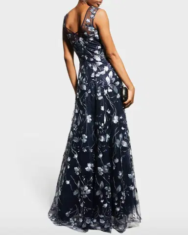 Rickie Freeman for Teri Jon Cap-Sleeve Embroidered Tulle A-Line Gown | Thumbnail 4 Rickie Freeman for Teri Jon Cap-Sleeve Embroidered Tulle A-Line Gown | Thumbnail 4