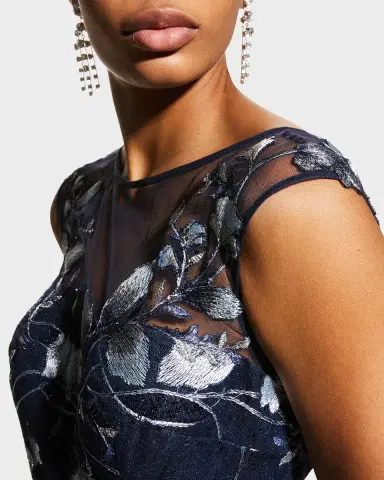 Rickie Freeman for Teri Jon Cap-Sleeve Embroidered Tulle A-Line Gown | Thumbnail 5 Rickie Freeman for Teri Jon Cap-Sleeve Embroidered Tulle A-Line Gown | Thumbnail 5