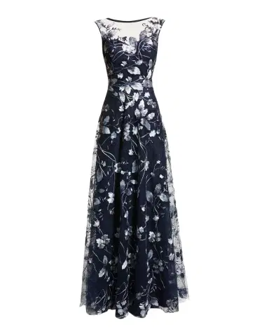 Rickie Freeman for Teri Jon Cap-Sleeve Embroidered Tulle A-Line Gown | Thumbnail 1 Rickie Freeman for Teri Jon Cap-Sleeve Embroidered Tulle A-Line Gown | Thumbnail 1