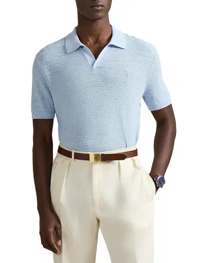 Polo Ralph Lauren Men's Cotton-Linen Knit Polo Shirt - Office Blue Deck Wash White - Size XXL | Thumbnail 3 Polo Ralph Lauren Men's Cotton-Linen Knit Polo Shirt - Office Blue Deck Wash White - Size XXL | Thumbnail 3