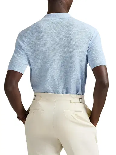 Polo Ralph Lauren Men's Cotton-Linen Knit Polo Shirt - Office Blue Deck Wash White - Size XXL | Thumbnail 4 Polo Ralph Lauren Men's Cotton-Linen Knit Polo Shirt - Office Blue Deck Wash White - Size XXL | Thumbnail 4