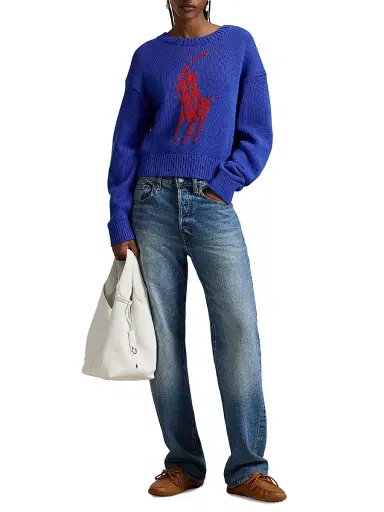 Polo Ralph Lauren Women's Logo-Knit Cotton Sweater - Bright Royal | Thumbnail 2 Polo Ralph Lauren Women's Logo-Knit Cotton Sweater - Bright Royal | Thumbnail 2