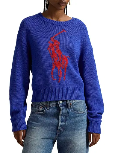 Polo Ralph Lauren Women's Logo-Knit Cotton Sweater - Bright Royal | Thumbnail 3 Polo Ralph Lauren Women's Logo-Knit Cotton Sweater - Bright Royal | Thumbnail 3