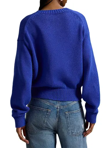 Polo Ralph Lauren Women's Logo-Knit Cotton Sweater - Bright Royal | Thumbnail 4 Polo Ralph Lauren Women's Logo-Knit Cotton Sweater - Bright Royal | Thumbnail 4