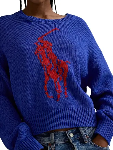 Polo Ralph Lauren Women's Logo-Knit Cotton Sweater - Bright Royal | Thumbnail 5 Polo Ralph Lauren Women's Logo-Knit Cotton Sweater - Bright Royal | Thumbnail 5