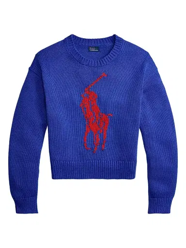 Polo Ralph Lauren Women's Logo-Knit Cotton Sweater - Bright Royal | Thumbnail 1 Polo Ralph Lauren Women's Logo-Knit Cotton Sweater - Bright Royal | Thumbnail 1