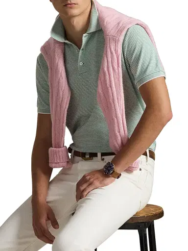Polo Ralph Lauren Men's Stretch-Cotton Mesh Knit Polo Shirt - Faded Mint White - Size XXL | Thumbnail 6 Polo Ralph Lauren Men's Stretch-Cotton Mesh Knit Polo Shirt - Faded Mint White - Size XXL | Thumbnail 6