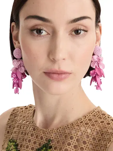 Oscar de la Renta Women's Glass Beaded Flower Clip-On Drop Earrings - Tulip | Thumbnail 2 Oscar de la Renta Women's Glass Beaded Flower Clip-On Drop Earrings - Tulip | Thumbnail 2
