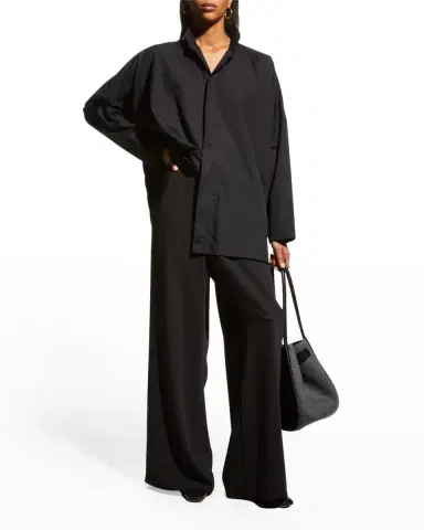 Eskandar Wide Double Stand Collar Shirt - Long | Thumbnail 2 Eskandar Wide Double Stand Collar Shirt - Long | Thumbnail 2