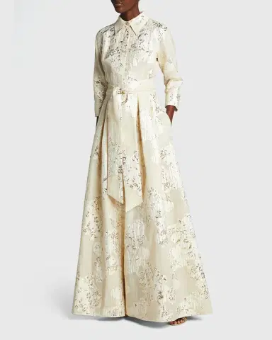 Rickie Freeman for Teri Jon Belted Jacquard Shirtdress Gown | Thumbnail 3 Rickie Freeman for Teri Jon Belted Jacquard Shirtdress Gown | Thumbnail 3